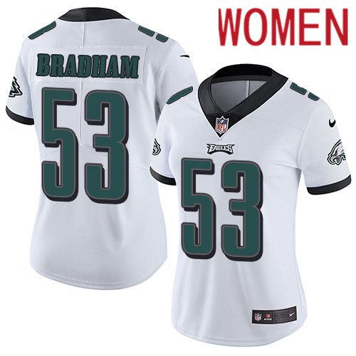 Women Philadelphia Eagles #53 Nigel Bradham Nike White Vapor Limited NFL Jersey->women nfl jersey->Women Jersey